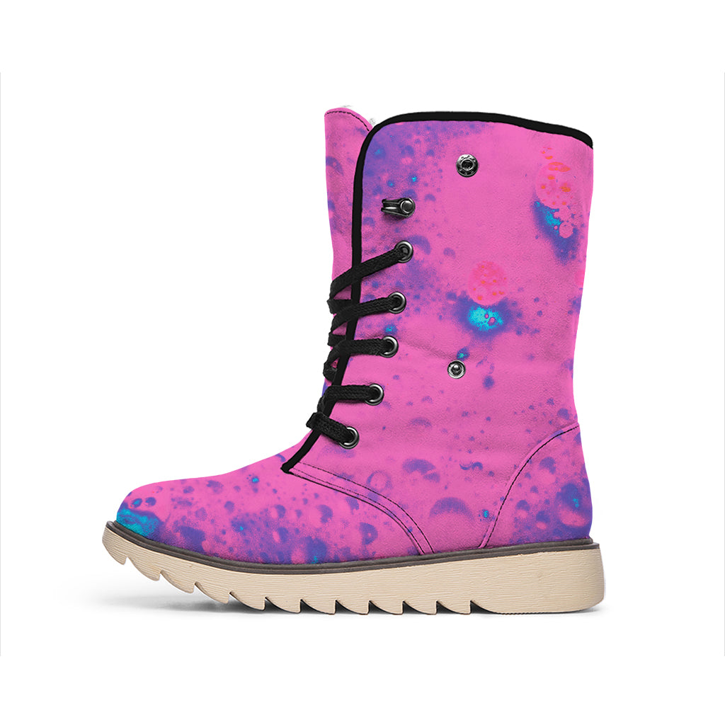 Pink And Blue Acid Melt Print Winter Boots