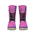 Pink And Blue Acid Melt Print Winter Boots