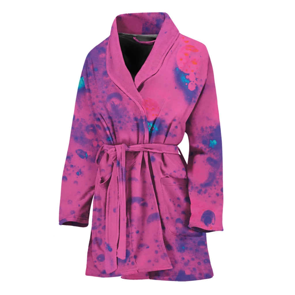 Pink And Blue Acid Melt Print Women's Bathrobe