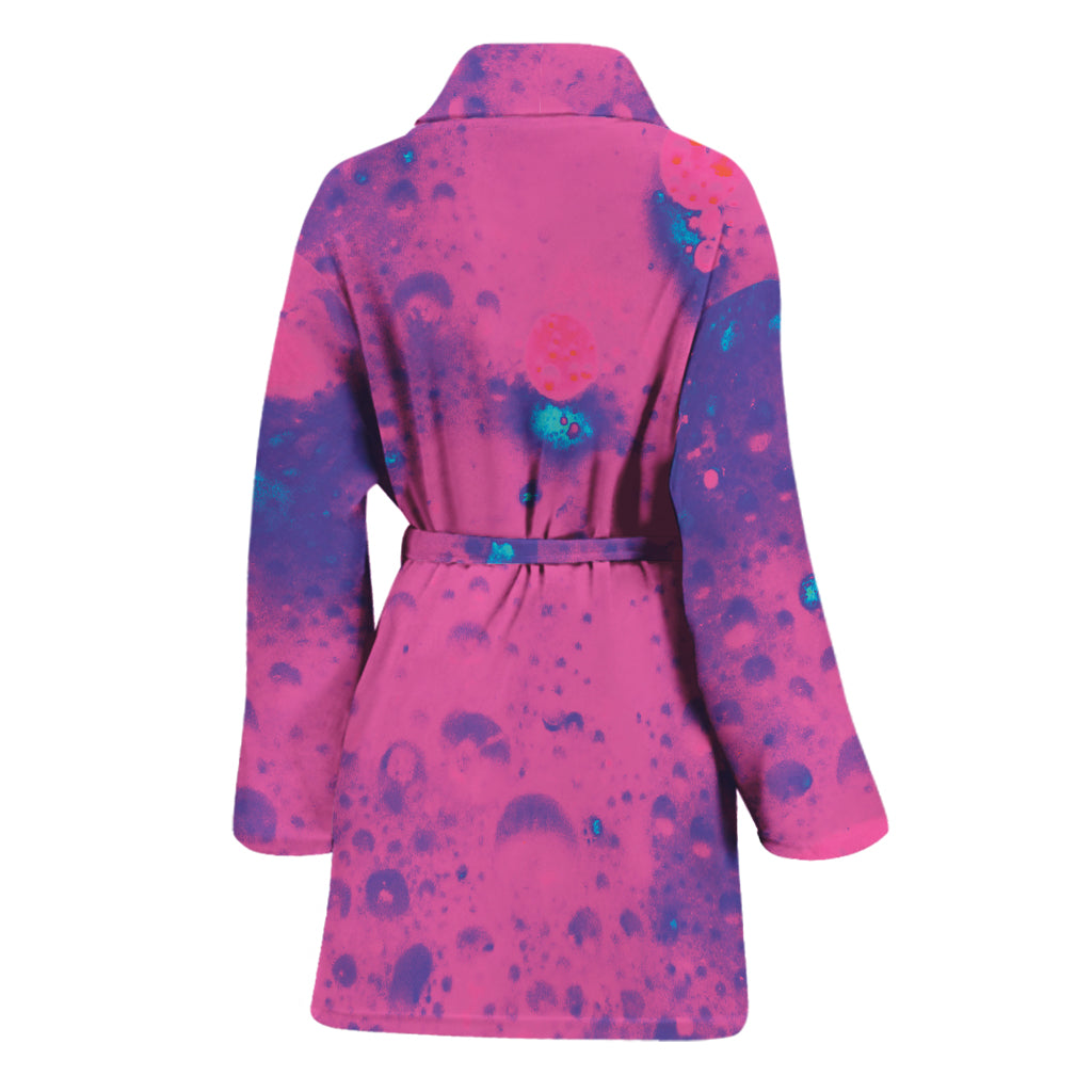 Pink And Blue Acid Melt Print Women's Bathrobe