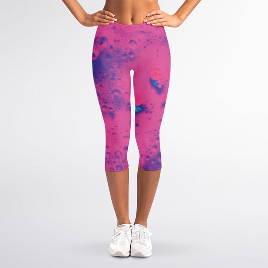 Pink And Blue Acid Melt Print Women's Capri Leggings