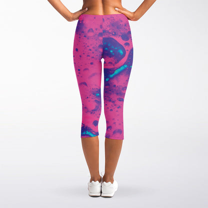 Pink And Blue Acid Melt Print Women's Capri Leggings