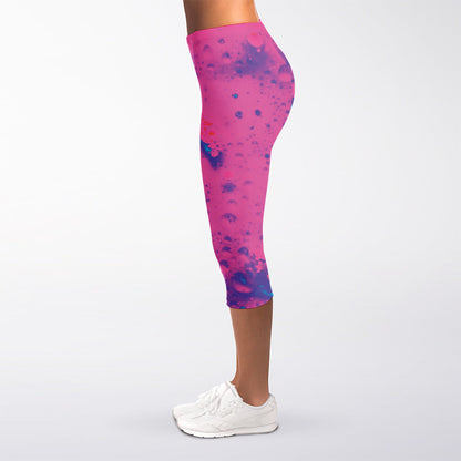Pink And Blue Acid Melt Print Women's Capri Leggings