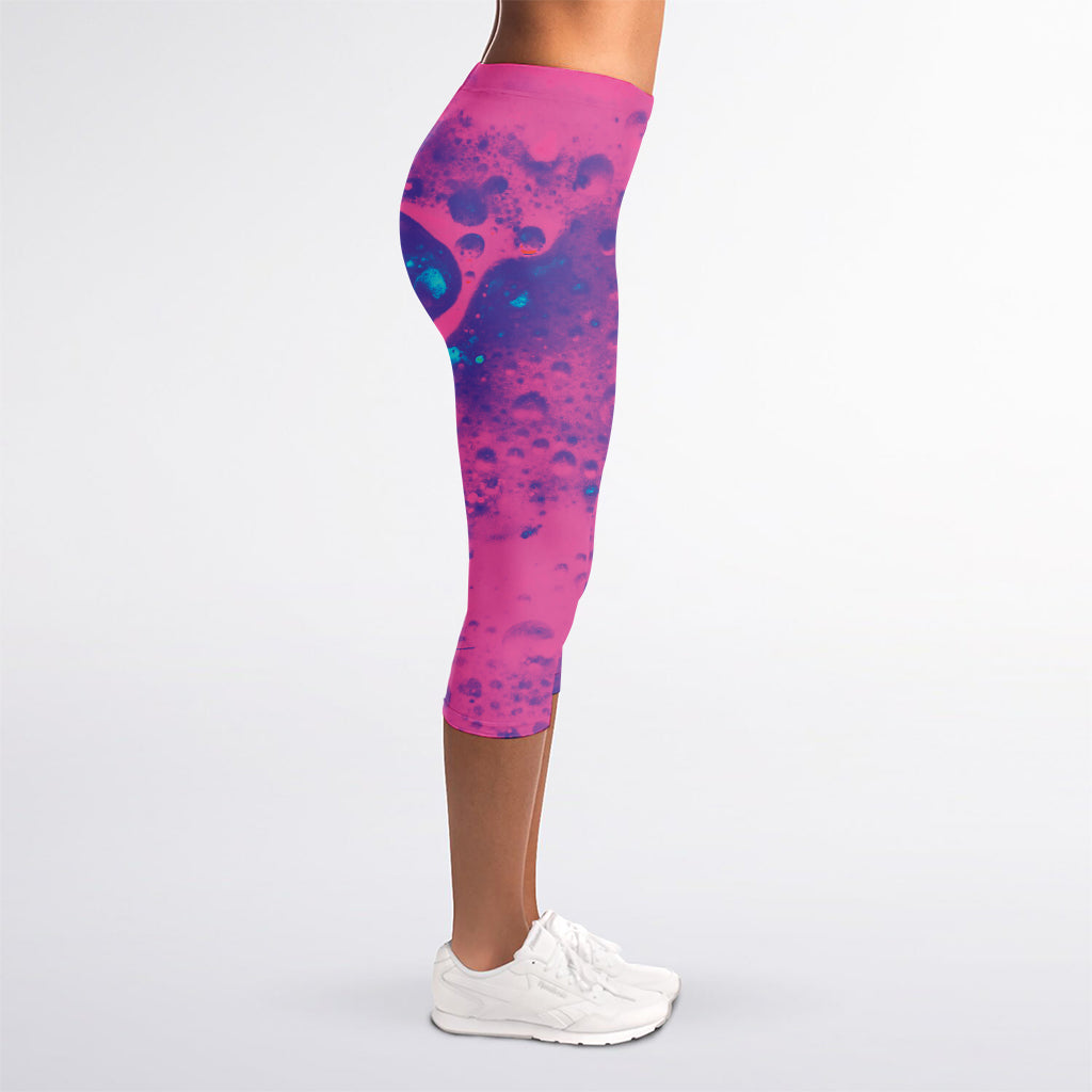 Pink And Blue Acid Melt Print Women's Capri Leggings