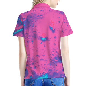 Pink And Blue Acid Melt Print Women's Polo Shirt