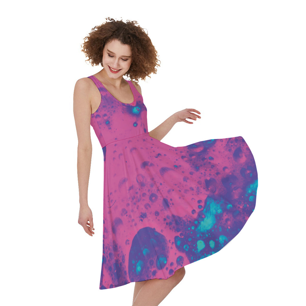 Pink And Blue Acid Melt Print Women's Sleeveless Dress