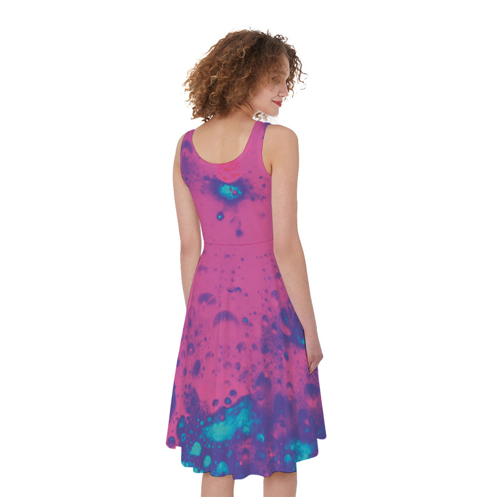 Pink And Blue Acid Melt Print Women's Sleeveless Dress