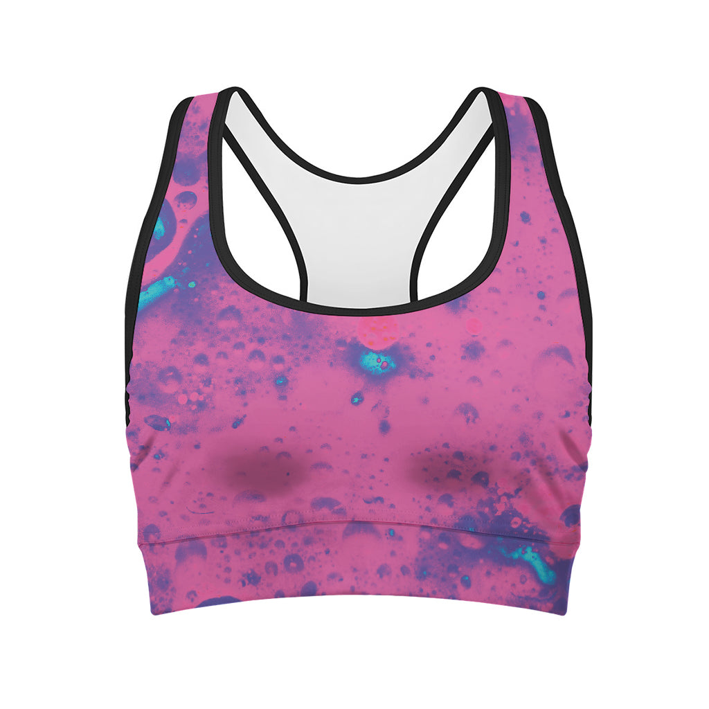 Pink And Blue Acid Melt Print Women's Sports Bra