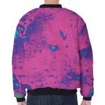 Pink And Blue Acid Melt Print Zip Sleeve Bomber Jacket