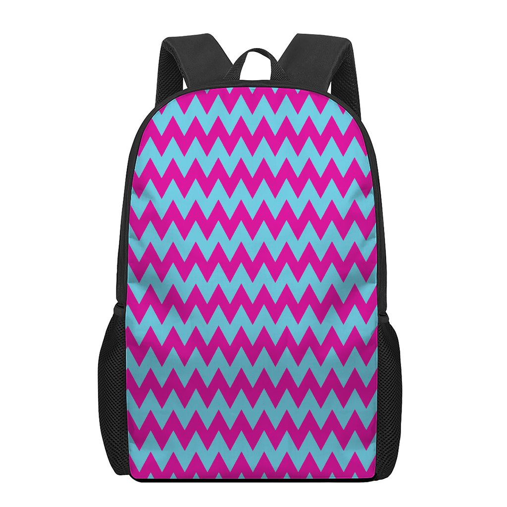 Pink And Blue Chevron Pattern Print 17 Inch Backpack