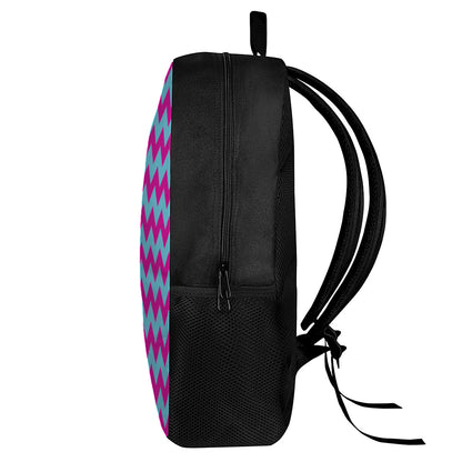 Pink And Blue Chevron Pattern Print 17 Inch Backpack