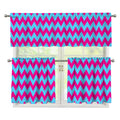 Pink And Blue Chevron Pattern Print 3 Piece Kitchen Curtains