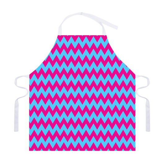 Pink And Blue Chevron Pattern Print Adjustable Apron