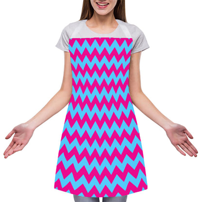 Pink And Blue Chevron Pattern Print Adjustable Apron