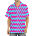 Pink And Blue Chevron Pattern Print Aloha Shirt