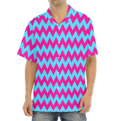 Pink And Blue Chevron Pattern Print Aloha Shirt