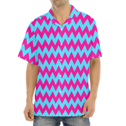 Pink And Blue Chevron Pattern Print Aloha Shirt