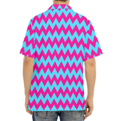 Pink And Blue Chevron Pattern Print Aloha Shirt