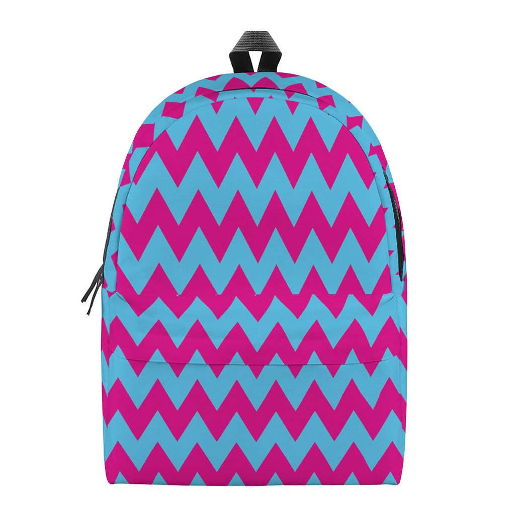 Pink And Blue Chevron Pattern Print Backpack