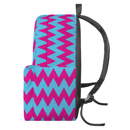 Pink And Blue Chevron Pattern Print Backpack