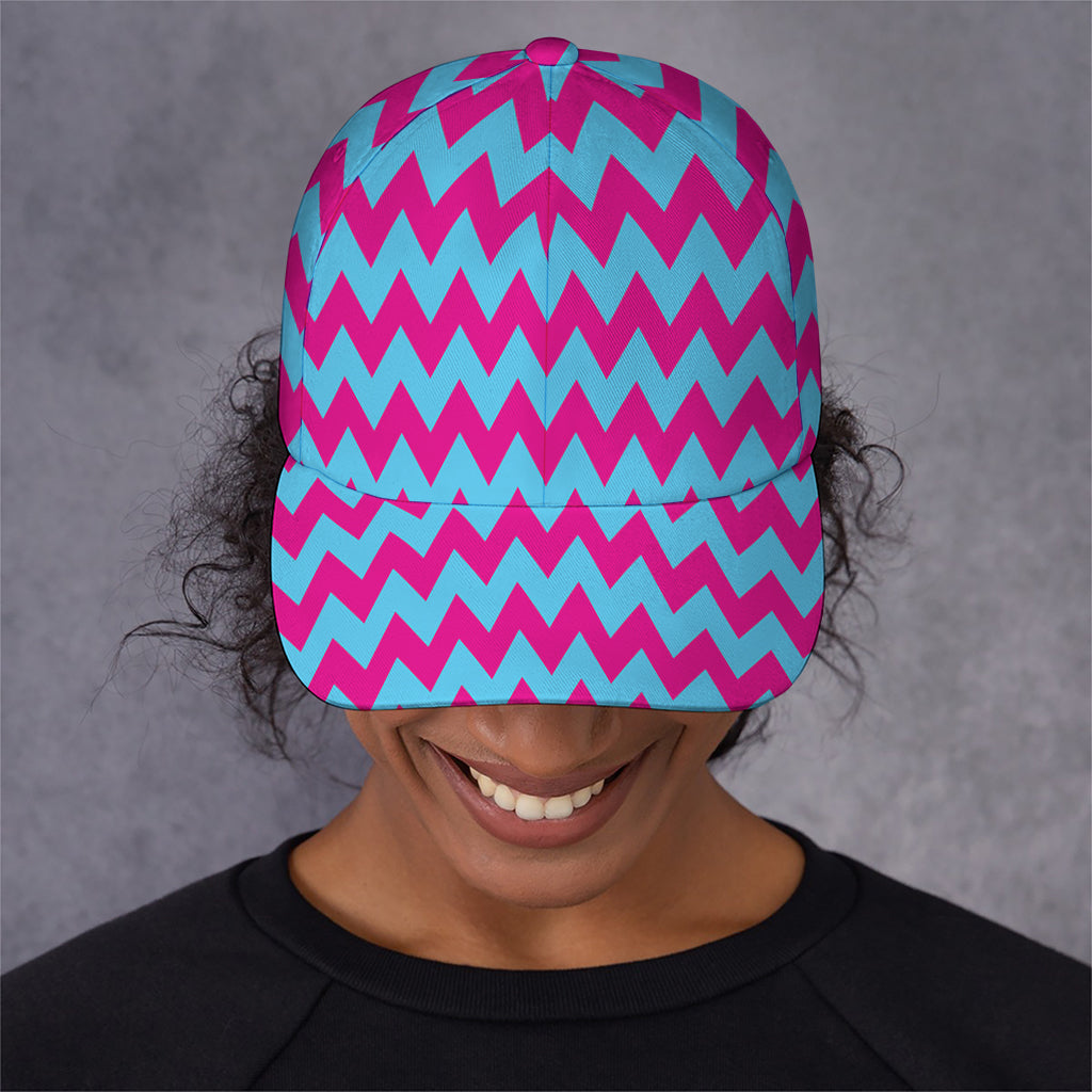 Pink And Blue Chevron Pattern Print Baseball Cap