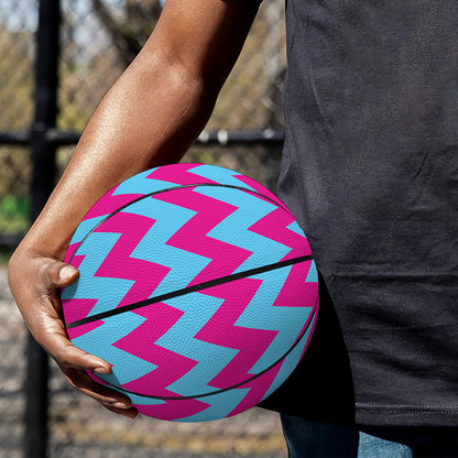 Pink And Blue Chevron Pattern Print Basketball