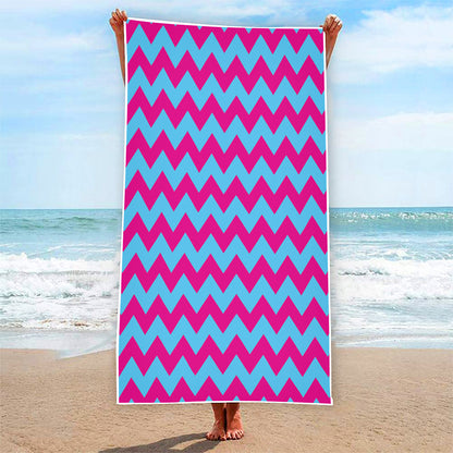 Pink And Blue Chevron Pattern Print Beach Towel