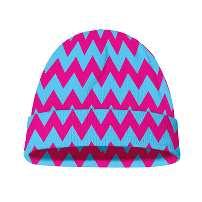 Pink And Blue Chevron Pattern Print Beanie