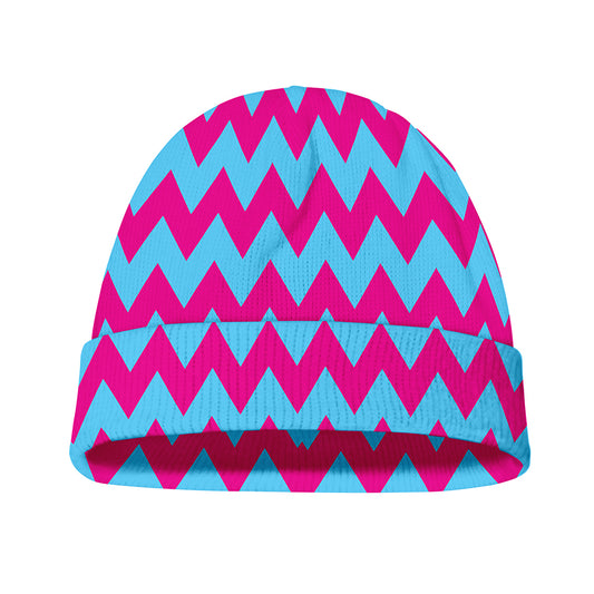 Pink And Blue Chevron Pattern Print Beanie