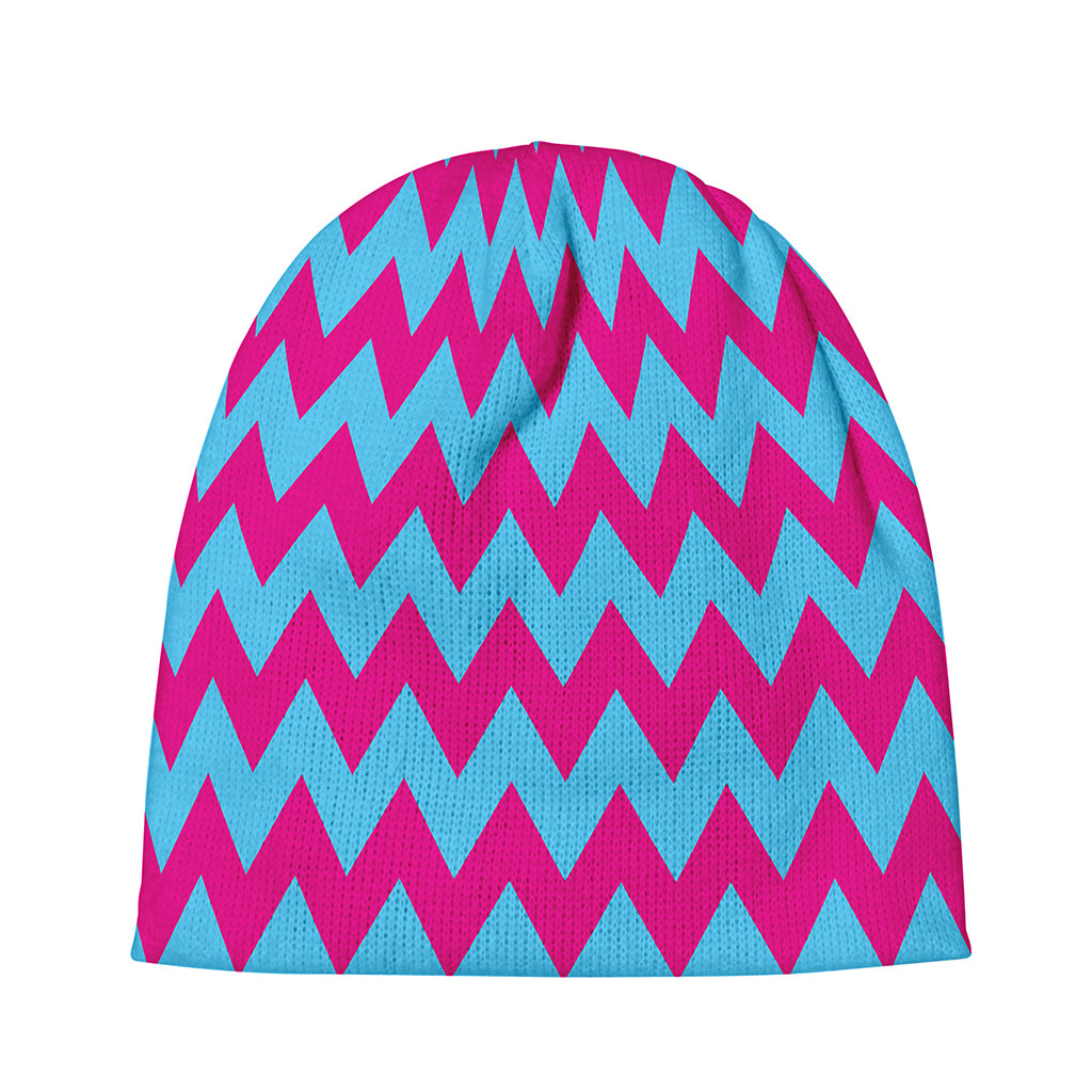 Pink And Blue Chevron Pattern Print Beanie