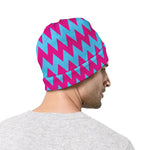 Pink And Blue Chevron Pattern Print Beanie
