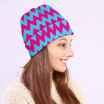 Pink And Blue Chevron Pattern Print Beanie