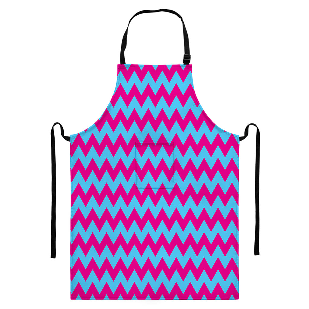 Pink And Blue Chevron Pattern Print Bib Apron With Pocket