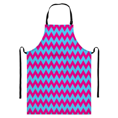 Pink And Blue Chevron Pattern Print Bib Apron With Pocket