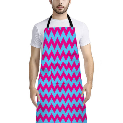 Pink And Blue Chevron Pattern Print Bib Apron With Pocket