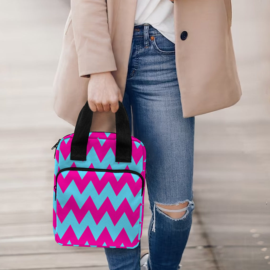 Pink And Blue Chevron Pattern Print Bible Tote Bag