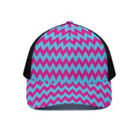 Pink And Blue Chevron Pattern Print Black Mesh Trucker Cap