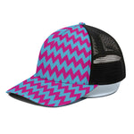 Pink And Blue Chevron Pattern Print Black Mesh Trucker Cap