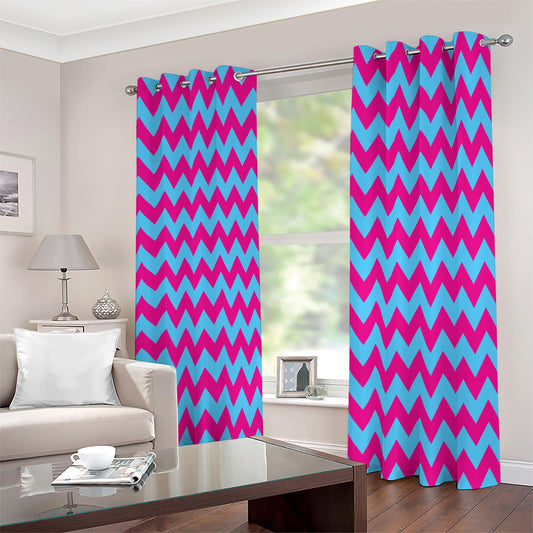 Pink And Blue Chevron Pattern Print Blackout Grommet Curtains