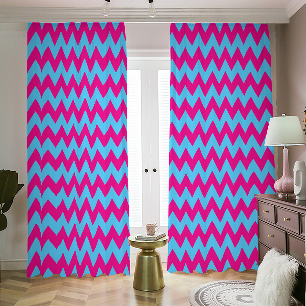 Pink And Blue Chevron Pattern Print Blackout Pencil Pleat Curtains