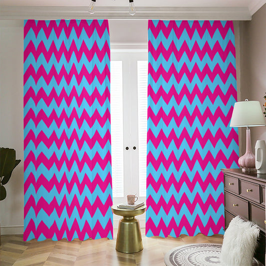 Pink And Blue Chevron Pattern Print Blackout Pencil Pleat Curtains
