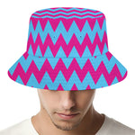 Pink And Blue Chevron Pattern Print Bucket Hat