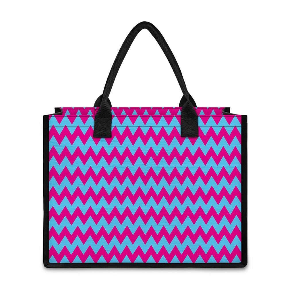 Pink And Blue Chevron Pattern Print Canvas Tote Bag