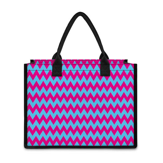 Pink And Blue Chevron Pattern Print Canvas Tote Bag
