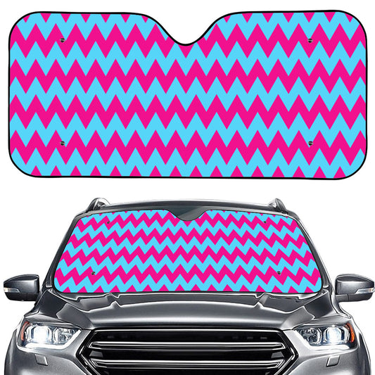 Pink And Blue Chevron Pattern Print Car Windshield Sun Shade