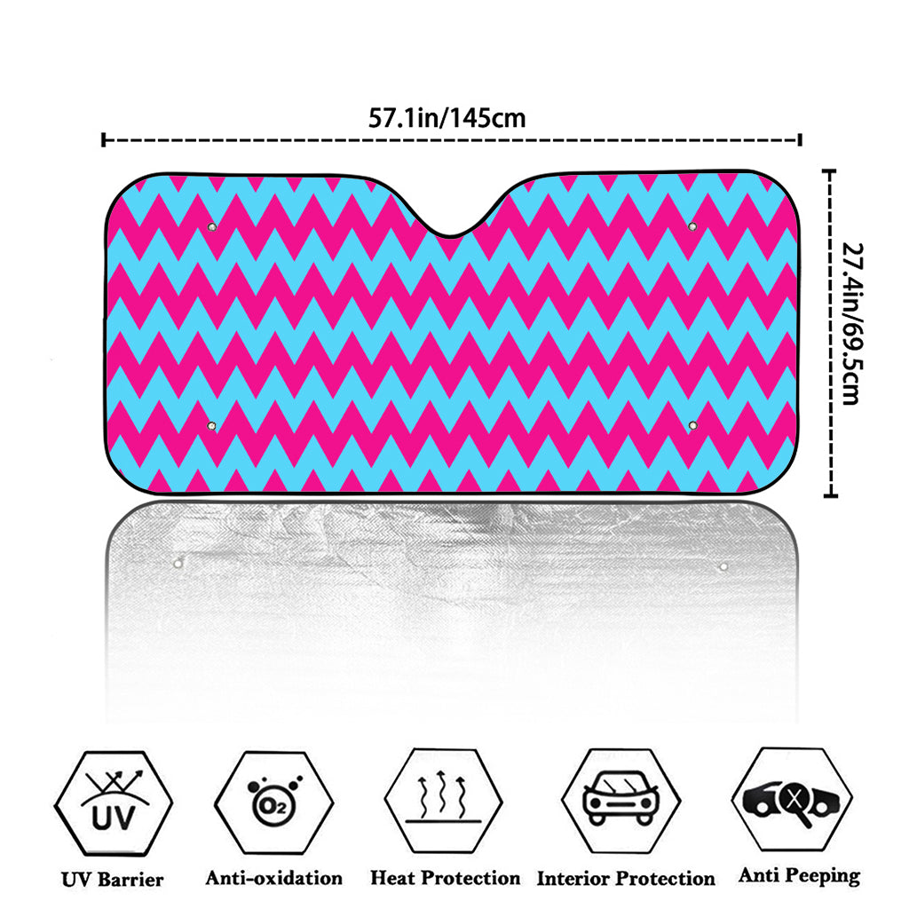 Pink And Blue Chevron Pattern Print Car Windshield Sun Shade