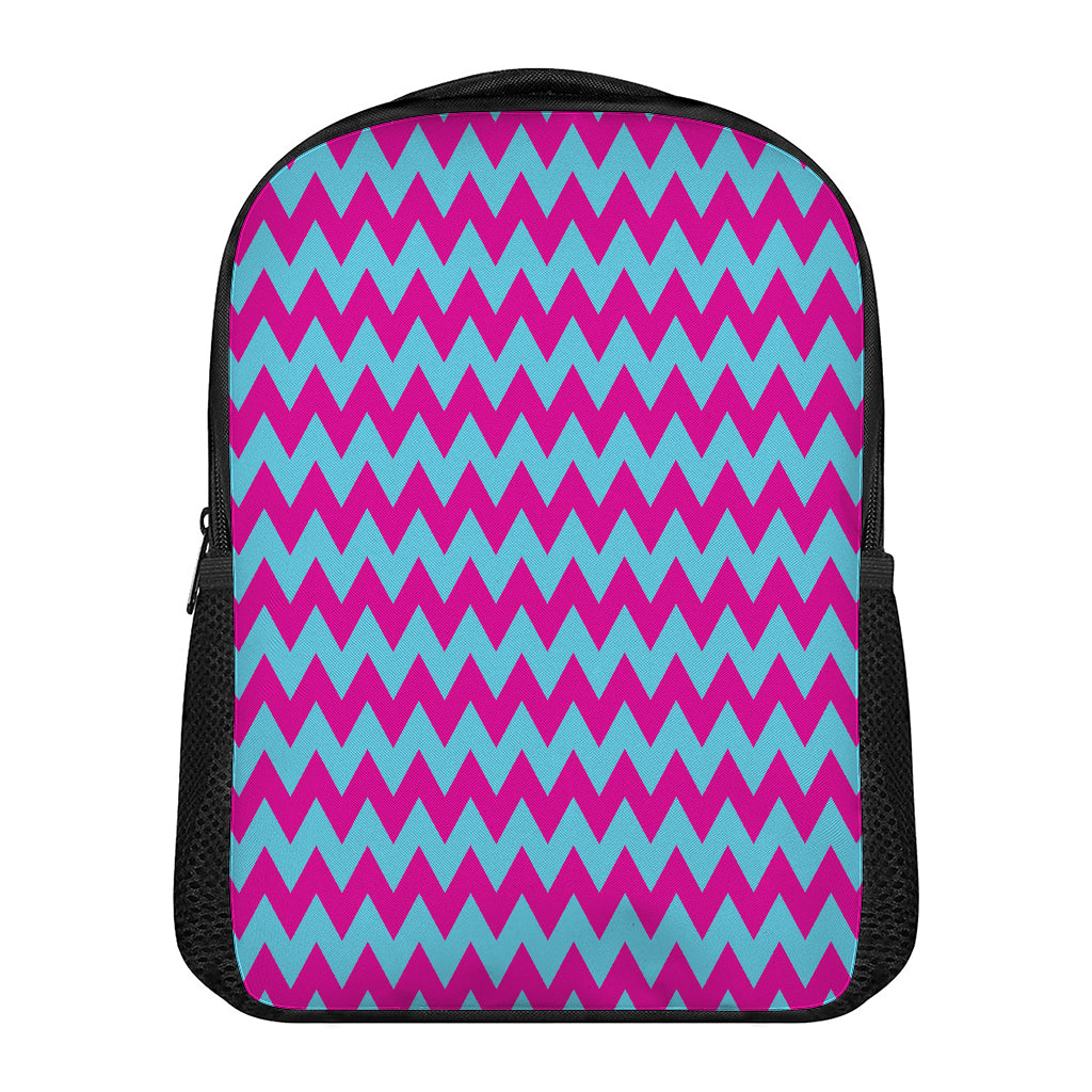 Pink And Blue Chevron Pattern Print Casual Backpack