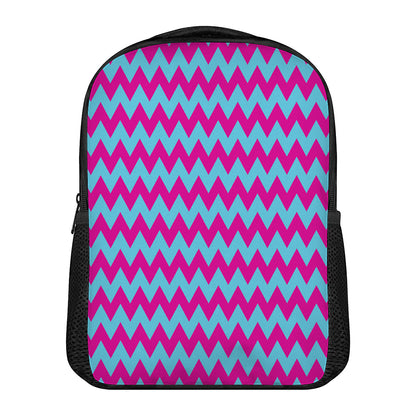 Pink And Blue Chevron Pattern Print Casual Backpack