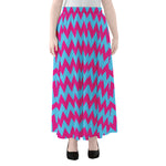 Pink And Blue Chevron Pattern Print Chiffon Maxi Skirt