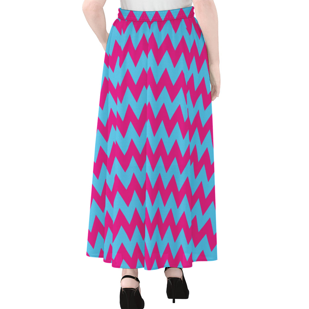 Pink And Blue Chevron Pattern Print Chiffon Maxi Skirt